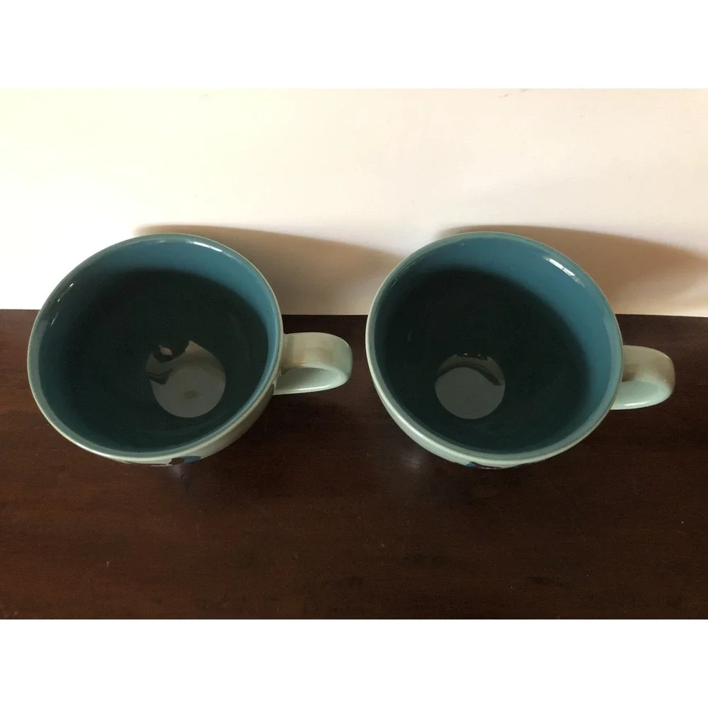 Starbucks Coffee Mug‎ Tea Cup Teal Blue Green Floral Flower Modern 2006 Set of 2